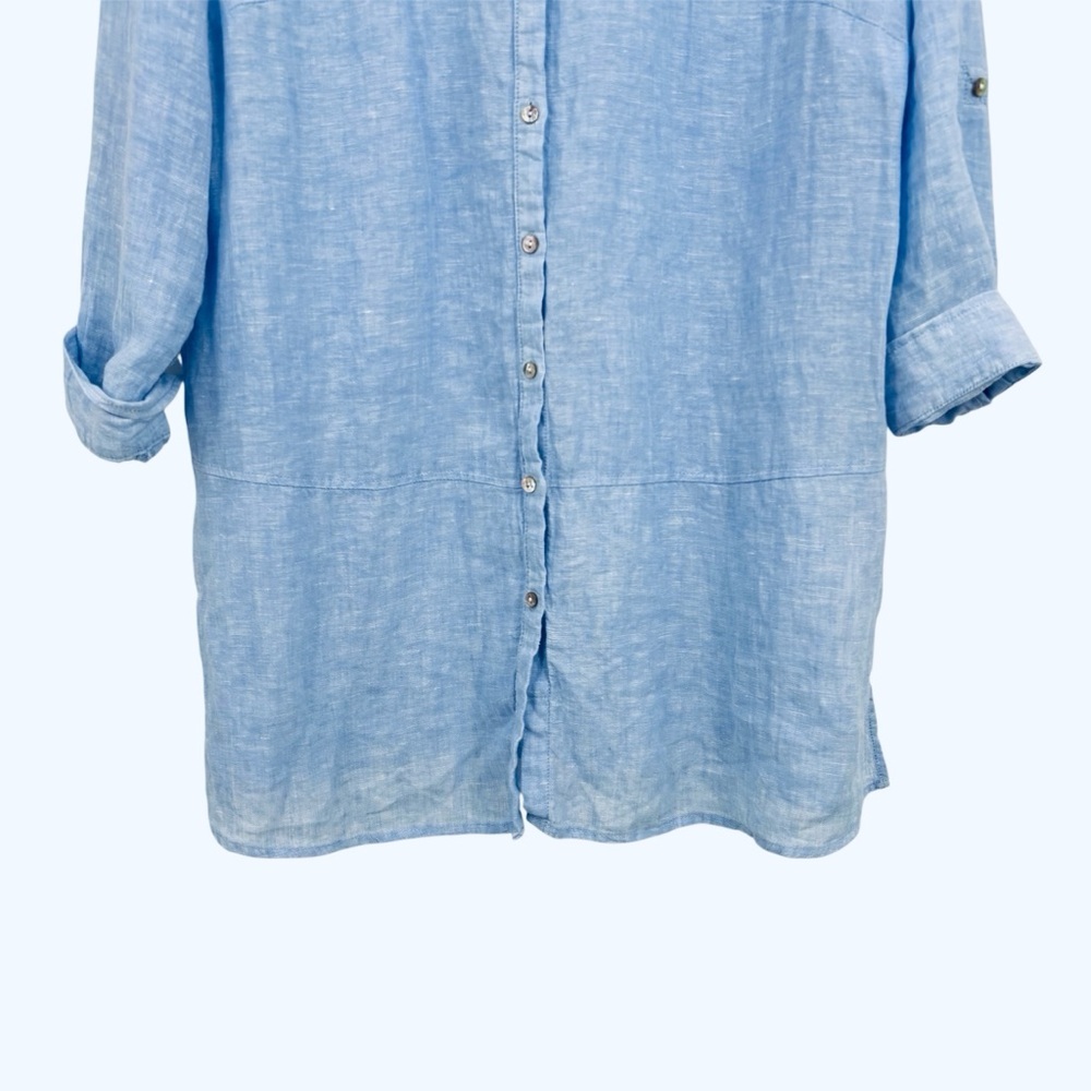 TAHARI 100% Linen tunic Lagenlook lightweight tunic 1X roll up sleeve blouse top - Picture 4 of 10